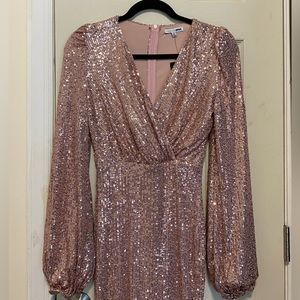 Dusty pink, long sleeve sequence dress, size: S